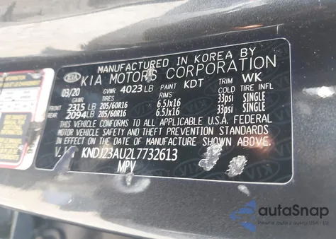 2020 Kia Soul Lx из США, поврежденный, VIN KNDJ23AU2L7732613